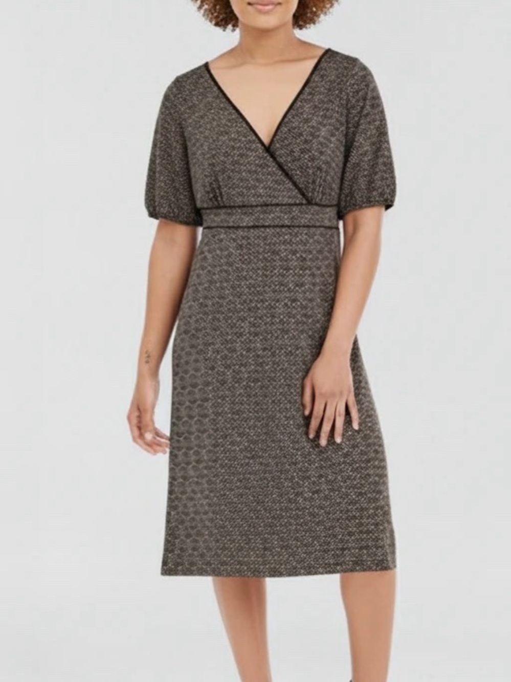 Loft Women’s Size 8 Brown Tan Medallion Print Empire Waist Short Sleeve Dress